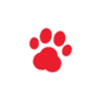 A red paw print in the middle of a white circle.